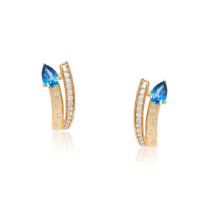 Cercei Aur 18k Diamante, London Blue Topaz DERUVO
