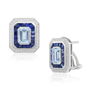 Cercei Aur 18k Diamante, Aquamarin,Safire DERUVO