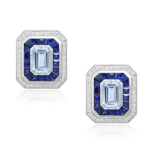Cercei Aur 18k Diamante, Aquamarin,Safire DERUVO