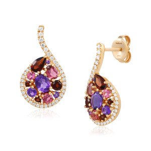Cercei Aur 18k Diamante, Ametist,Granat,Turmalina Roz DERUVO