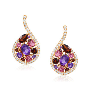 Cercei Aur 18k Diamante, Ametist,Granat,Turmalina Roz DERUVO