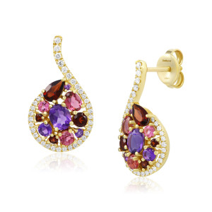 Cercei Aur 18k Diamante, Ametist,Granat,Turmalina Roz DERUVO