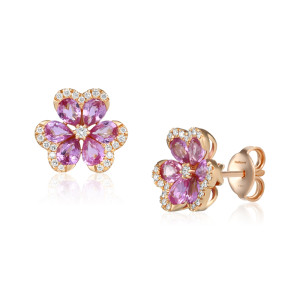 Cercei Aur 18k Diamante, Safire Roz DERUVO