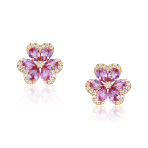 Cercei Aur 18k Diamante, Safire Roz DERUVO
