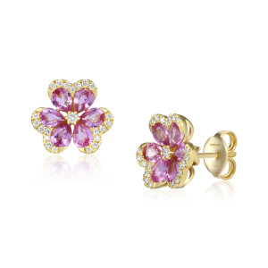 Cercei Aur 18k Diamante, Safire Roz DERUVO