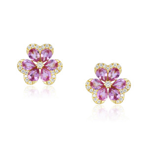 Cercei Aur 18k Diamante, Safire Roz DERUVO