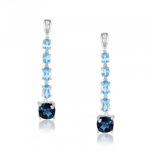 Cercei Aur 18k Diamante, London Blue Topaz, Topaz Albastru DERUVO