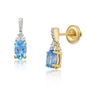 Cercei Aur 18k Topaz Albastru, Safire Albe DERUVO