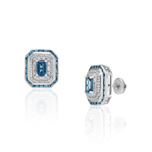 Cercei Aur 18k London Blue Topaz, Diamante DERUVO