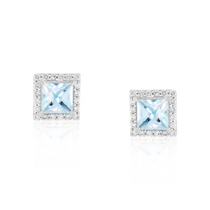 Cercei Aur 18k Diamante, Aquamarin DERUVO