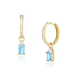 Cercei Aur 18k Diamante, Topaz Albastru DERUVO