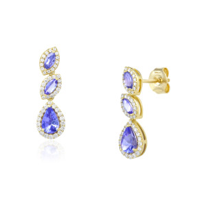 Cercei Aur 18k Diamante, Tanzanit DERUVO