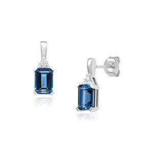 Cercei Aur 18k Diamante, London Blue Topaz DERUVO