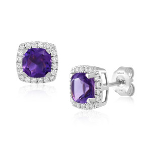 Cercei Aur 18k Diamante, Ametiste DERUVO