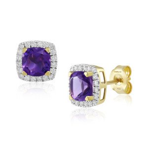 Cercei Aur 18k Diamante, Ametiste DERUVO