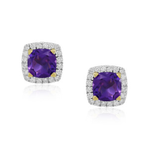 Cercei Aur 18k Diamante, Ametiste DERUVO