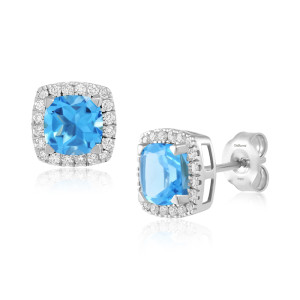 Cercei Aur 18k Diamante, Topaz Albastru DERUVO
