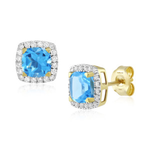 Cercei Aur 18k Diamante, Topaz Albastru DERUVO