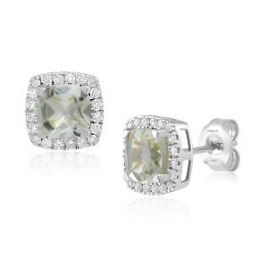 Cercei Aur 18k Diamante, Ametiste Verzi DERUVO