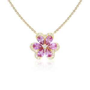 Colier Aur 18k Diamante, Safire Roz DERUVO