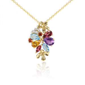 Pandantiv cu Lant Aur 18k Diamante, Pietre Multicolore DERUVO