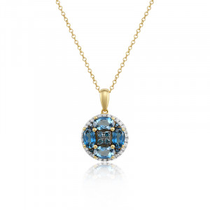 Pandantiv cu Lant Aur 18k Diamante, Diamante Albastre, London Blue Topaz DERUVO