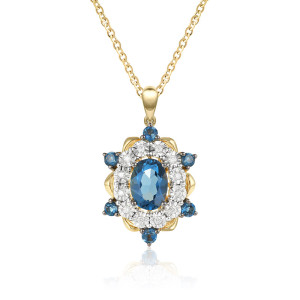 Pandantiv cu Lant Aur 18k Diamante, London Blue Topaz DERUVO