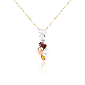 Pandantiv cu Lant Aur 18k Diamante, Quartz Alb, Pietre Multicolore DERUVO