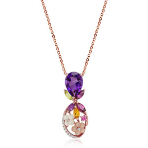 Pandantiv Aur 18k Diamante, Ametist, Pietre Multicolore DERUVO