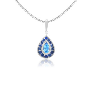 Pandantiv cu Lant Aur 18k Diamante, Blue Topaz, Safire DERUVO