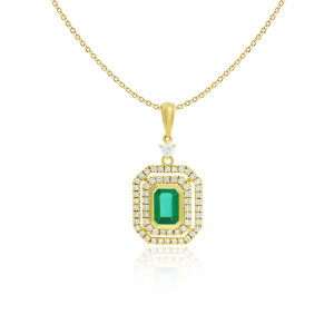 Pandantiv cu Lant Aur 18k Diamante, Smarald DERUVO