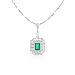 Pandantiv cu Lant Aur 18k Diamante, Smarald DERUVO
