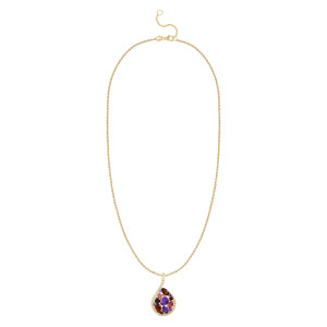 Pandantiv cu Lant Aur 18k Diamante, Ametist,Granat,Turmalina Roz DERUVO 