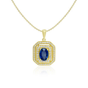 Pandantiv cu Lant Aur 18k Diamante, Safire DERUVO