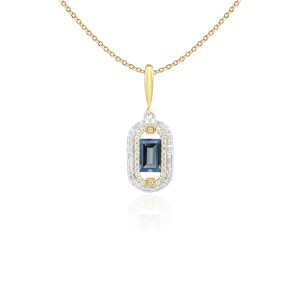 Pandantiv cu Lant Aur 18k Diamante, London Blue Topaz DERUVO