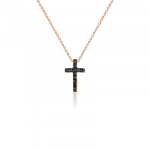 Pandantiv Cruce cu Lant Aur 18k Diamante Negre DERUVO