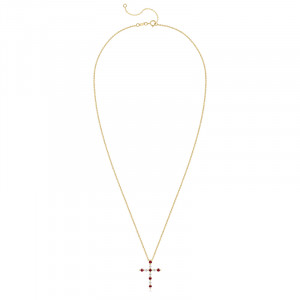 Pandantiv Cruce cu Lant Aur 18k Diamante, Rubine DERUVO