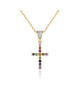 Pandantiv Cruce cu Lant Aur 18k Diamante, Rubin, Safire Multicolore DERUVO