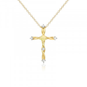Pandantiv Cruce cu Lant Aur 18k Diamante, Opal DERUVO