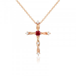 Pandantiv Cruce cu Lant Aur 18k Diamante, Rubin DERUVO