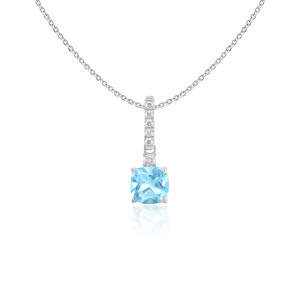 Pandantiv cu Lant Aur 18k Diamante, Topaz Albastru DERUVO