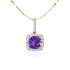 Pandantiv cu Lant Aur 18k Diamante, Ametist DERUVO