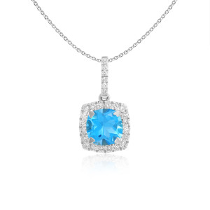 Pandantiv cu Lant Aur 18k Diamante, Topaz Albastru DERUVO