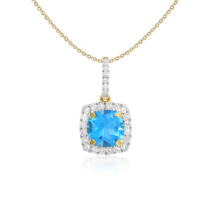 Pandantiv cu Lant Aur 18k Diamante, Topaz Albastru DERUVO