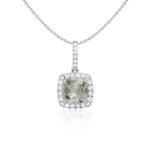 Pandantiv cu Lant Aur 18k Diamante, Ametist Verde DERUVO
