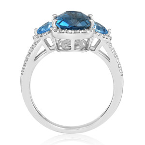 Inel Aur 18k Diamante, Topaz Albastru, London Blue Topaz DERUVO
