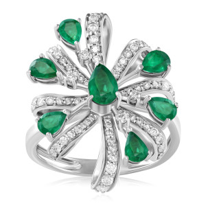 Inel Aur 18k Diamante,Smaralde DERUVO
