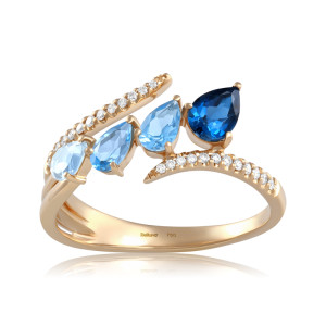 Inel Aur 18k Diamante, Topaz Albastru, London Blue Topaz DERUVO