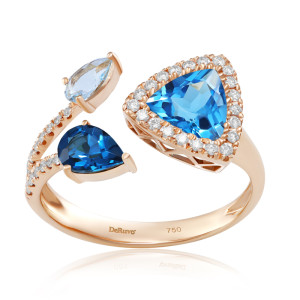 Inel Aur 18k Diamante, Topaz Albastru, London Blue Topaz DERUVO
