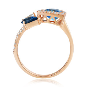 Inel Aur 18k Diamante, Topaz Albastru, London Blue Topaz DERUVO